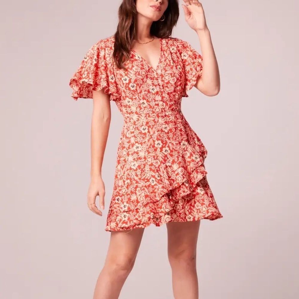 NWOT B.O.G. COLLECTIVE Viola Floral Faux Wrap Mini Dress Size M